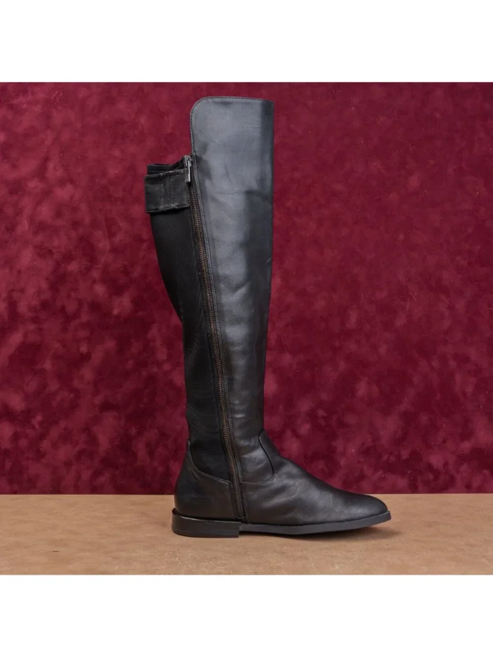 Calvin Klein Women Black Vegan Leather Zip OTK Fashion Riding Boots sz 7US EUR37